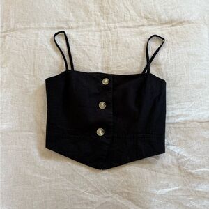 Black linen Button-Up Women's Top